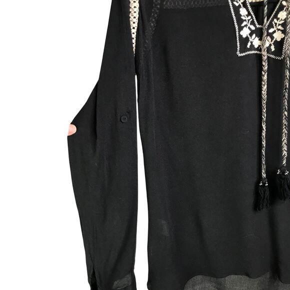 Daniel Rainn Top Sz Small Black Boho Trim Collared Tassel Front NWT - Picture 5 of 8